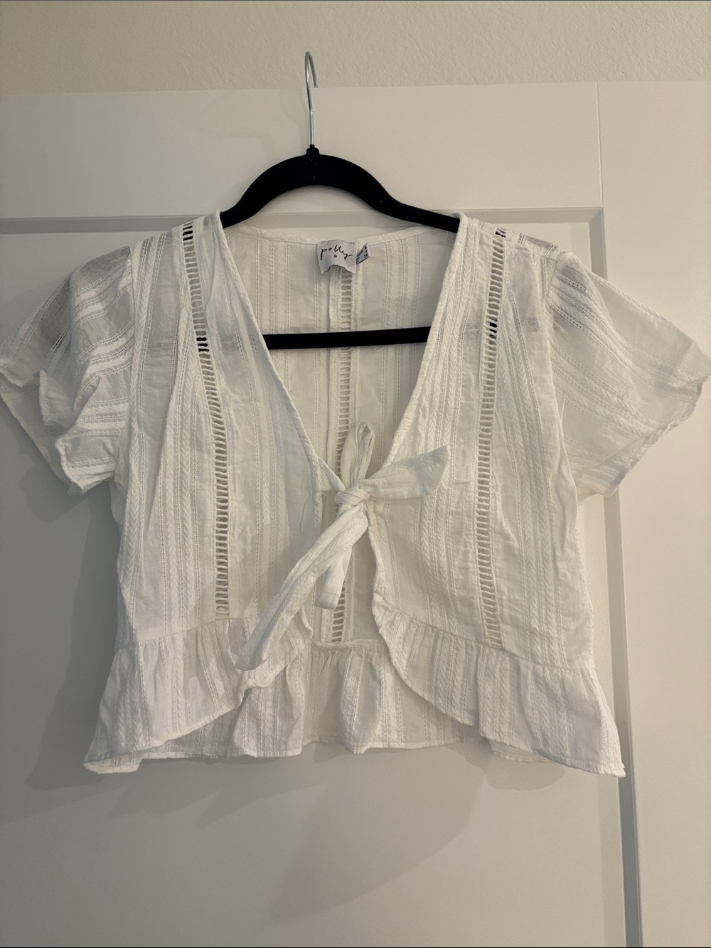 Princess Polly 100% Cotton White Tie-Front Ruffle Crop Top Size Small